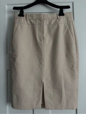Ann Taylor Cream Pencil Skirt with Front Slit